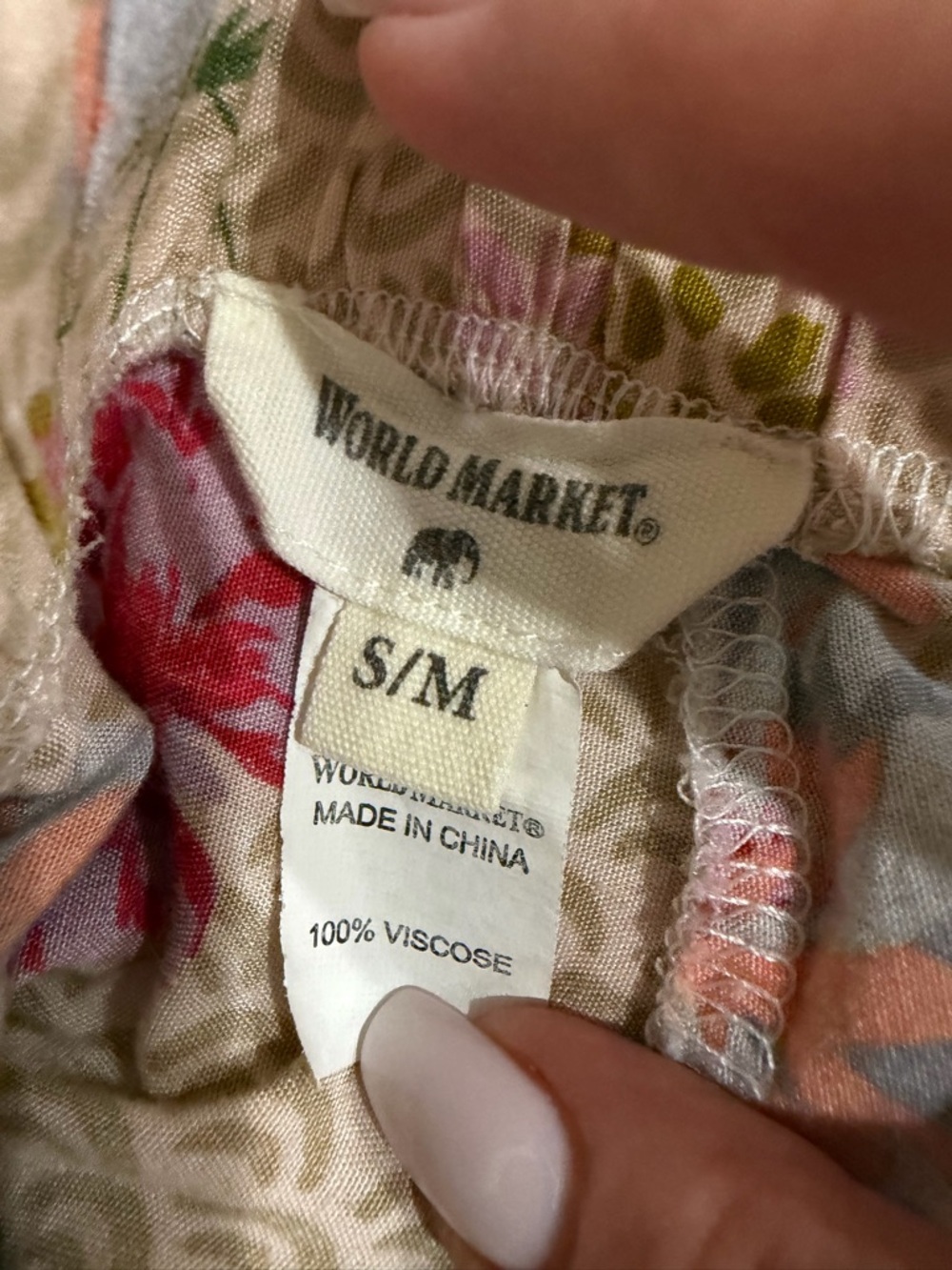 Viscose Cost Plus World Market Beige Floral Lounge Pants with Pink and Red S/M - Picture 9 of 9